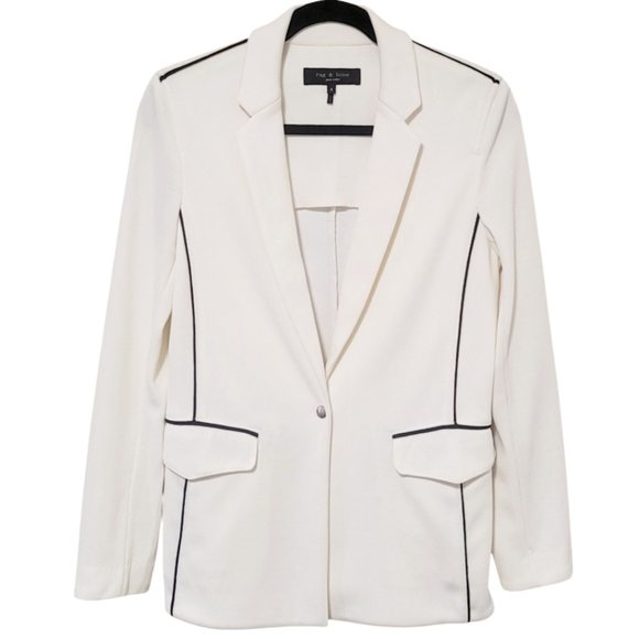 Rag & Bone Sandrine One-Button Blazer W/ Contrast Piping, 4, Ivory, Great Condit - Picture 6 of 12